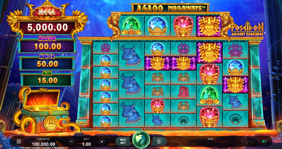 Ancient Fortunes Poseidon Megaways Main Screen