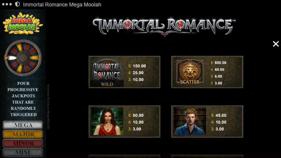 Immortal Romance Mega Moolah Payouts
