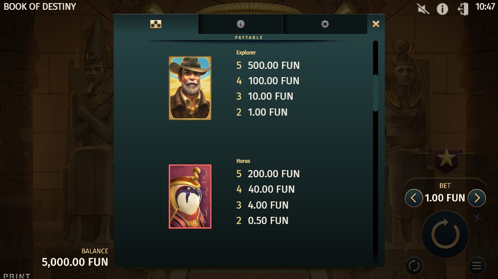 Book of Destiny Payouts