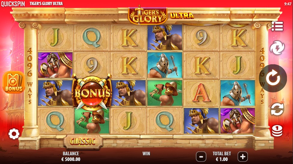 Tiger's Glory Ultra Main Screen