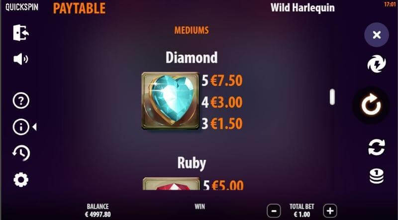 Wild Harlequin paytable