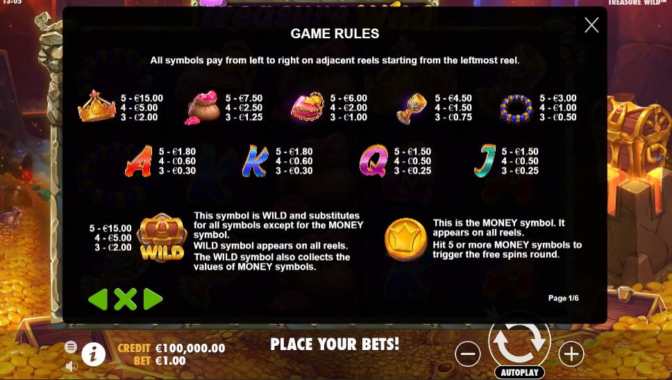 Treasure Wild Payouts