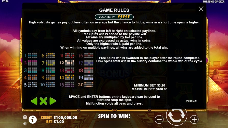 Fortune of Giza Game Rules