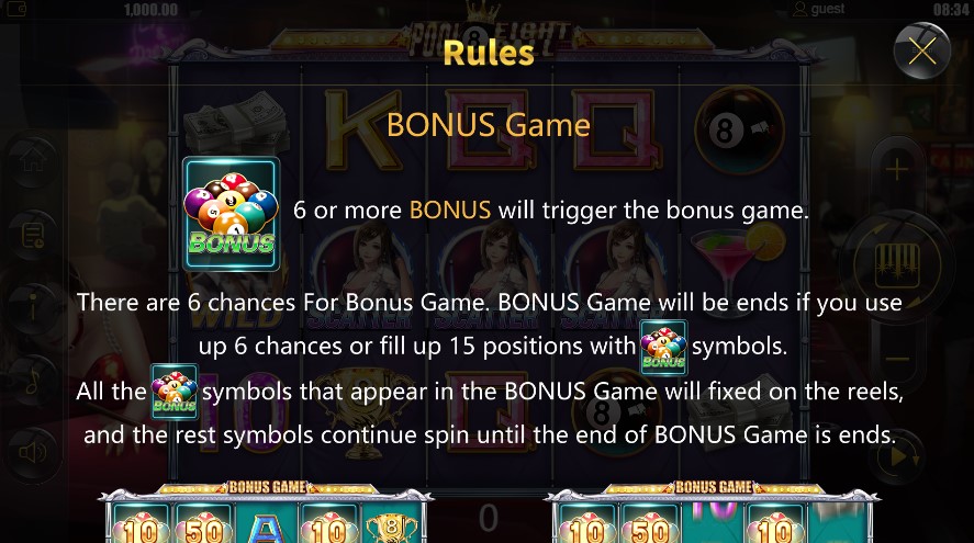 Pool Eight Ball Bonus Game