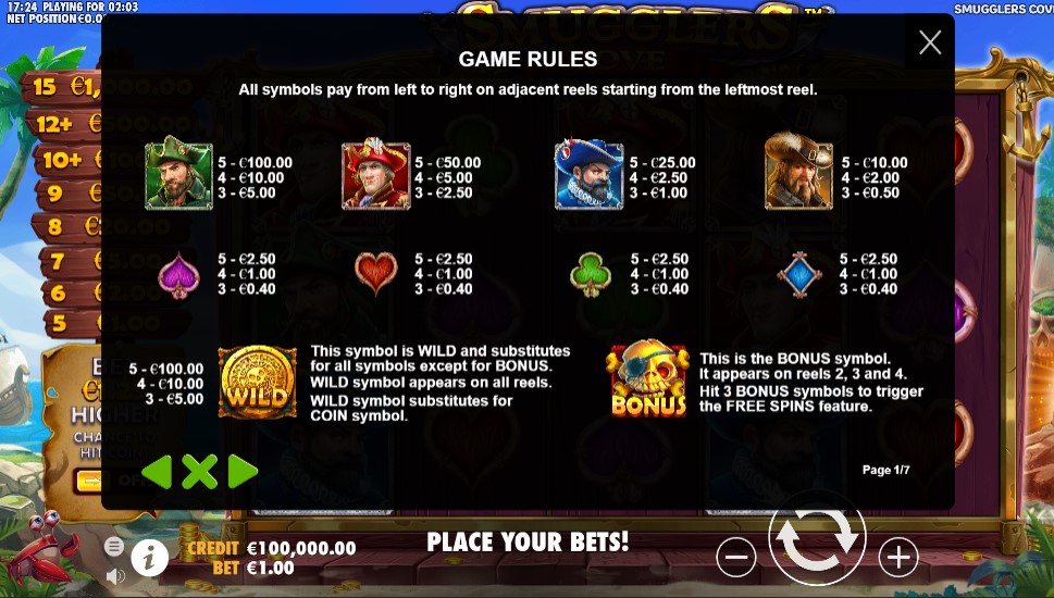 Smugglers Cove Payouts