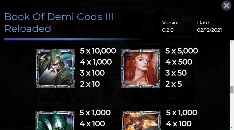 Book of Demi Gods III Reloaded Payouts