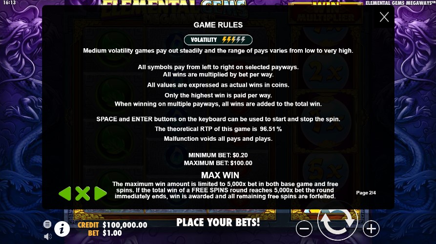 Elemental Gems Megaways Game Rules