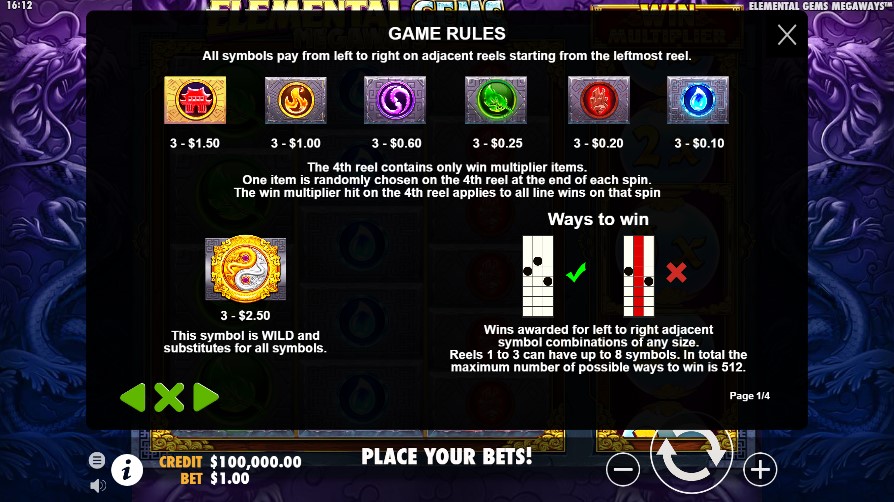 Elemental Gems Megaways Payouts