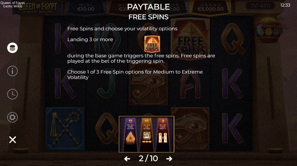 Queen of Egypt Exotic Wilds Free Spins