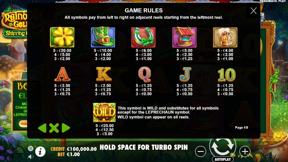 Rainbow Gold Shifting Riches Payouts