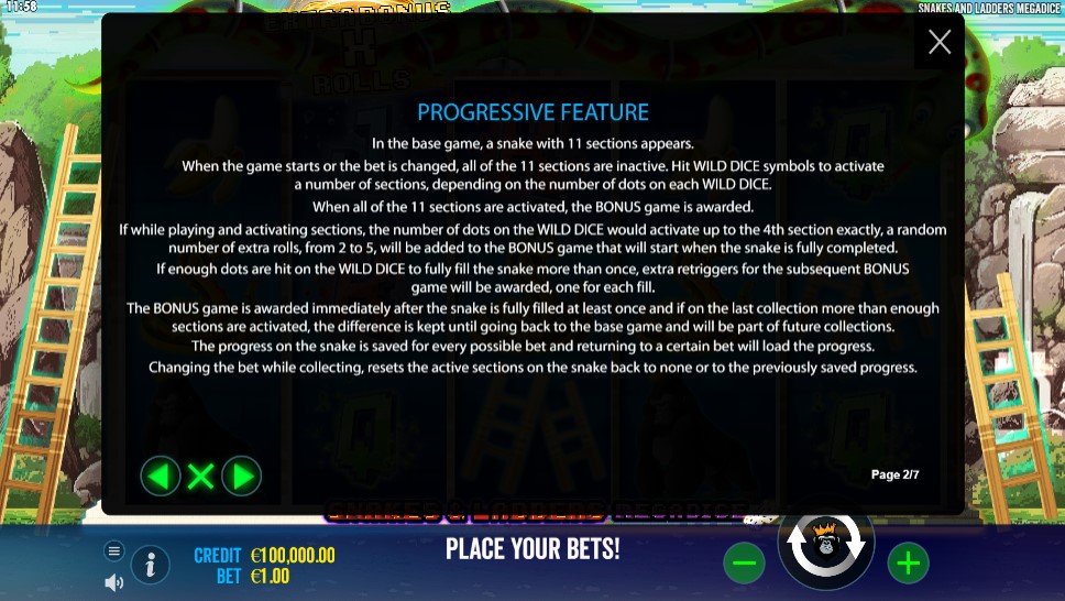 Snakes and Ladders Megadice Progressive Feature