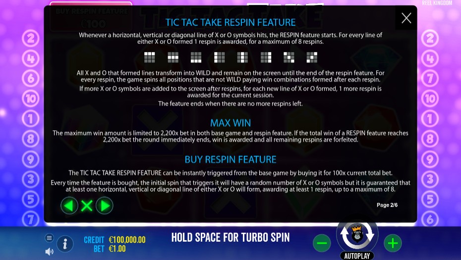 Tic Tac Take Respin Feature