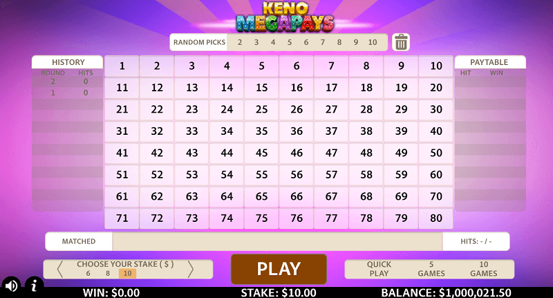 PureRNG Keno Megapays