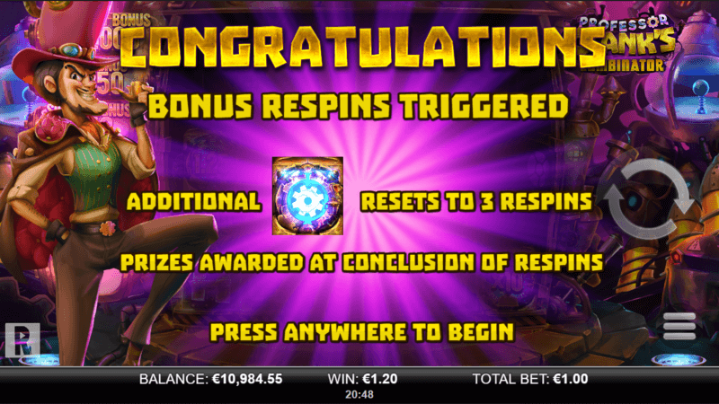 Professor Clank’s Combinator bonus respins