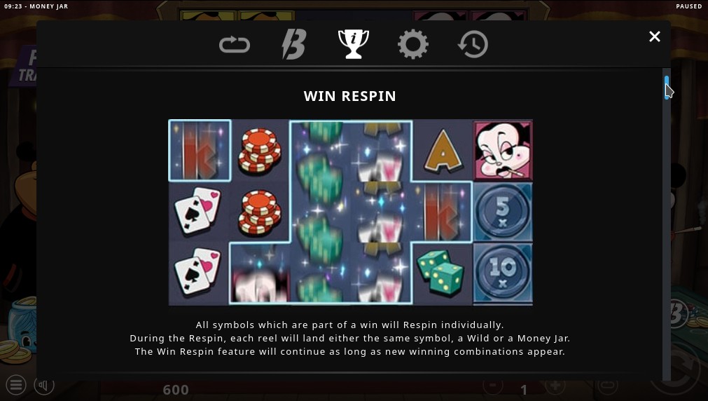 Money Jar Win Re-spin Feature