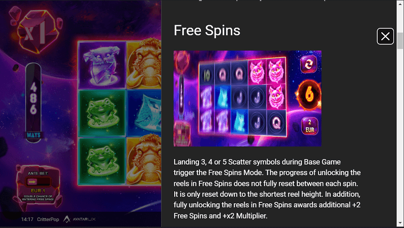 Critter Pop free spins