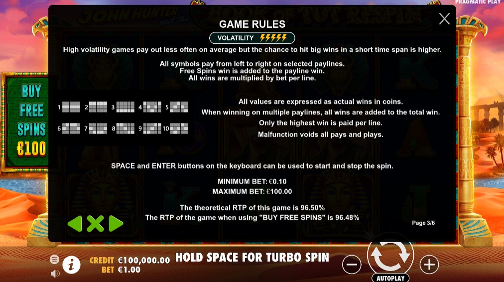 John Hunter and the Book of Tut Respin Game Rules