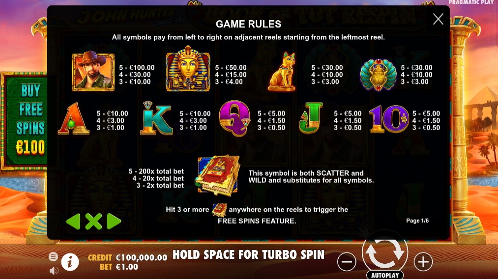 John Hunter and the Book of Tut Respin Payouts