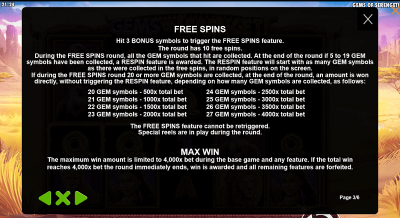 Gems of Serengeti free spins