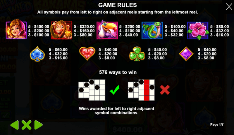 Wild Wild Bananas slot paytable
